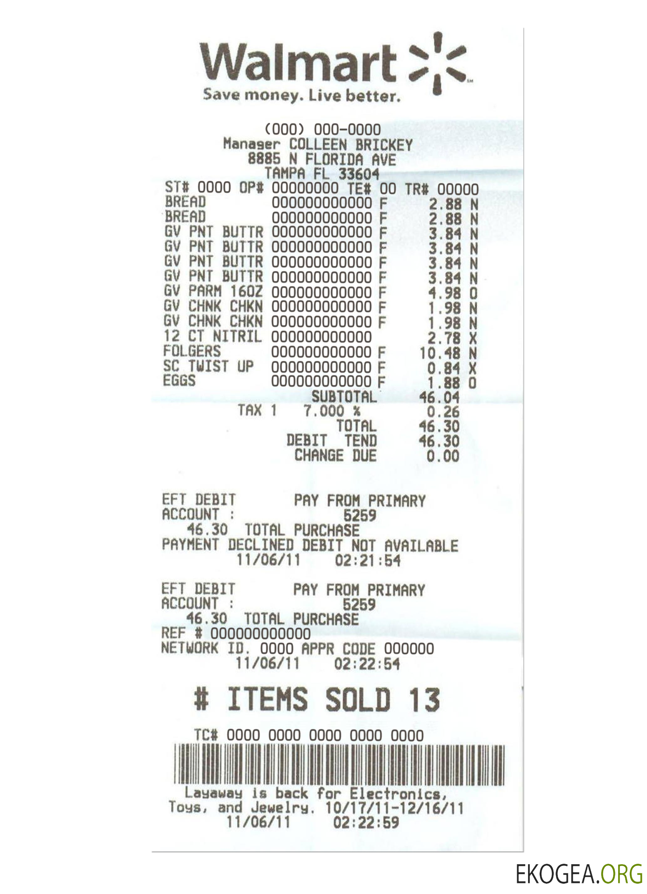 Chèque de paiement WALMART version 2